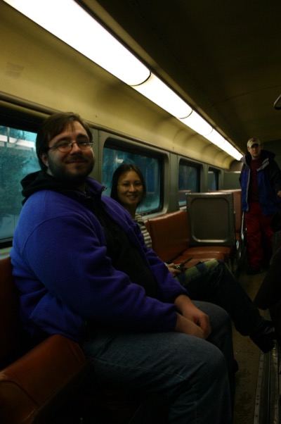 Neil and Ha on the train back from the Maple festival