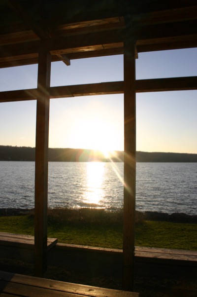 sunset over cayuga lake