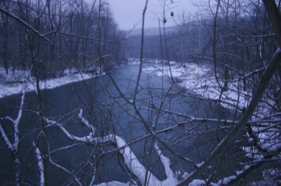 fall creek in winter.  Compare with summer.