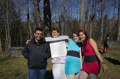 Nick, Dave, Erica and Geraldine.  Note Nick\'s lack of costume. <i>Faculty</i>